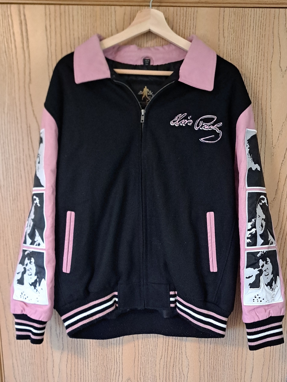 Vintage Elvis Presely Pink and Black Varsity Bomber Jacket